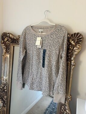 Lucky Brand Taupe and Light Gray Leopard Print Pullover